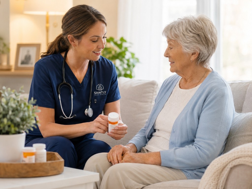 Saintly clinician's caring hands providing gentle bedside care at home